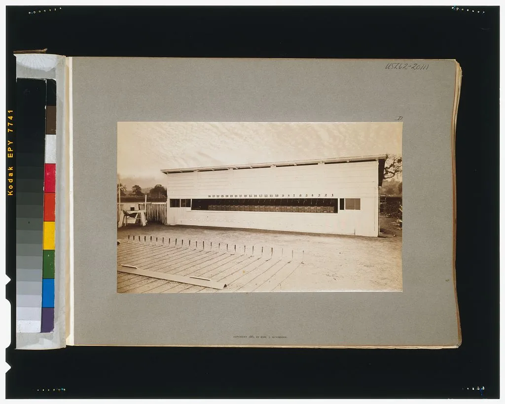 Front of operating room in which are arranged parallel with track, 24…, Palo Alto, California, 1881