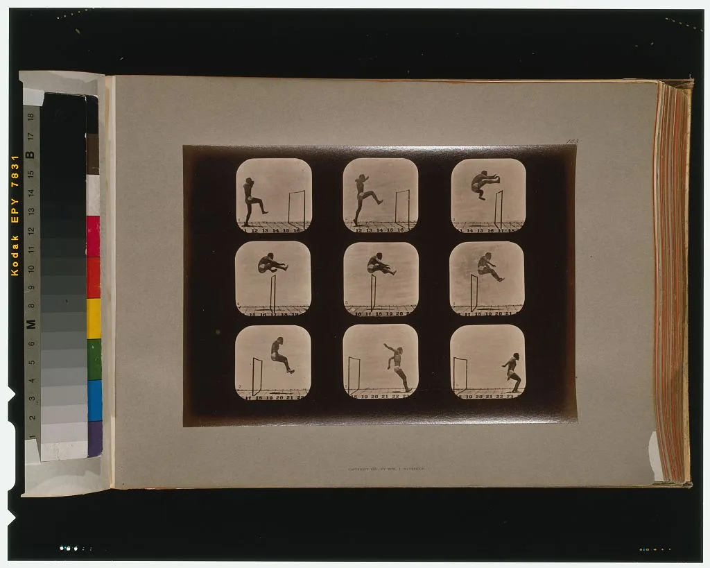 Athletes. Walking high leap, California, Palo Alto, 1881