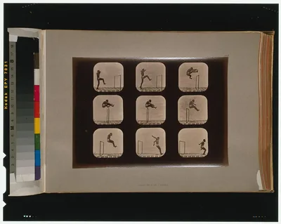 Athletes. Walking high leap, California, Palo Alto, 1881
