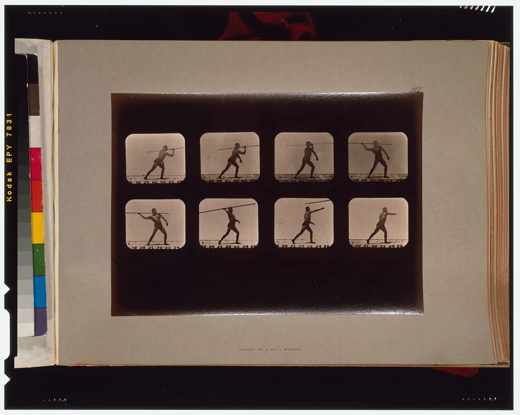 Athletes. Throwing lance, California, Palo Alto, 1881